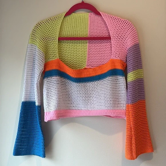 Knit Crop Top Emilyn Crochet Square Neck sweater - Picture 7 of 11